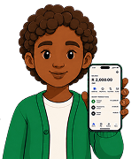 Person holding a smartphone with a bank account