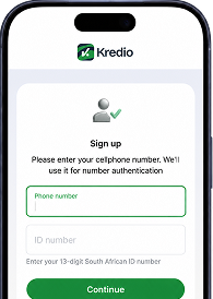 Sign up screen in the Kredio app