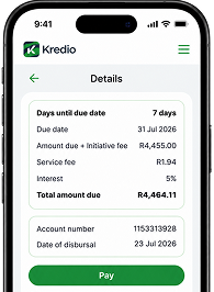 Payment confirmation screen in the Kredio account