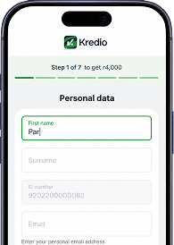 Personal data form in the Kredio app