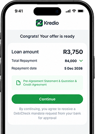 Loan approval screen in the Kredio app
