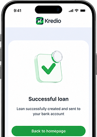 Successful loan screen in the Kredio app