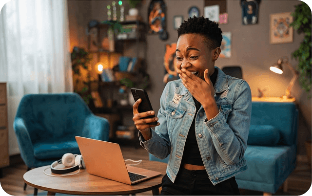 Customer using a mobile phone