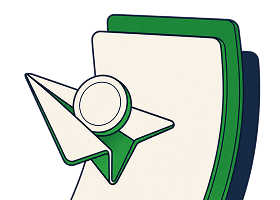 Paper plane with a coin and documents