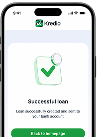 Successful loan screen in the Kredio app